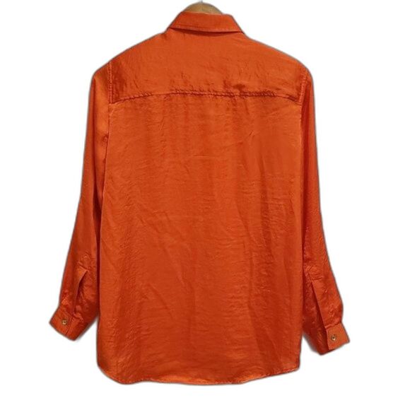 Michael Kors Top Women Sz S Orange Button Roll Tab Sleeve Textured Casual Blouse - Picture 3 of 9